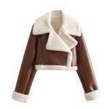 Lapel Fur Integrated Fleece Reversible Short Jacket