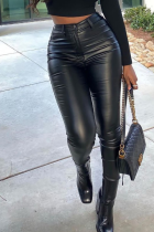 Women's Fashion Slightly Elastic Solid Color High Waist Slim Fit Trousers