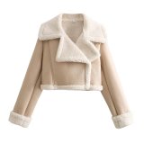 Lapel Fur Integrated Fleece Reversible Short Jacket
