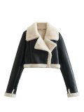 Lapel Fur Integrated Fleece Reversible Short Jacket