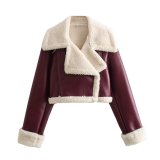 Lapel Fur Integrated Fleece Reversible Short Jacket