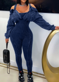 Fashionable Washed Distressed Sexy Off-shoulder Bodysuit