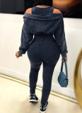 Fashionable Washed Distressed Sexy Off-shoulder Bodysuit