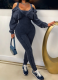 Fashionable Washed Distressed Sexy Off-shoulder Bodysuit