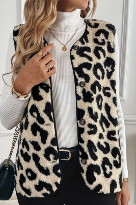 Leopard Print Front Button Plush Fashionable Simple Versatile Vest