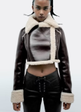 Lapel Fur Integrated Fleece Reversible Short Jacket