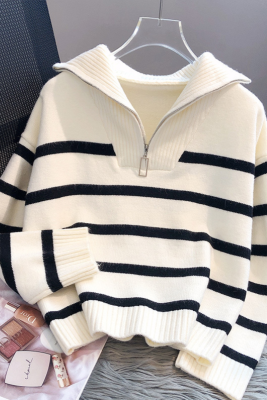Autumn And Winter Thickened Inner Wear 2024 New Zipper Striped Bottoming Sweater