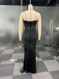 Sexy Rhinestone Strapless Butt-covering Elastic Back Slit Dress
