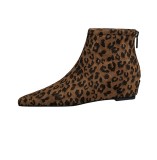 Sexy Inner Height Wedge Heel Zippered Leopard Print Short Boots