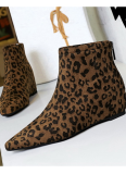 Sexy Inner Height Wedge Heel Zippered Leopard Print Short Boots