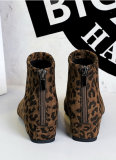 Sexy Inner Height Wedge Heel Zippered Leopard Print Short Boots