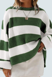 Autumn And Winter Round Neck Long Sleeve Striped Sweater Women'S Trumpet Sleeve Loose Sweater
