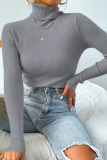 Multicolor Solid Ribbed Knit Turtleneck Sweater