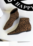 Sexy Inner Height Wedge Heel Zippered Leopard Print Short Boots