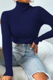 Multicolor Solid Ribbed Knit Turtleneck Sweater