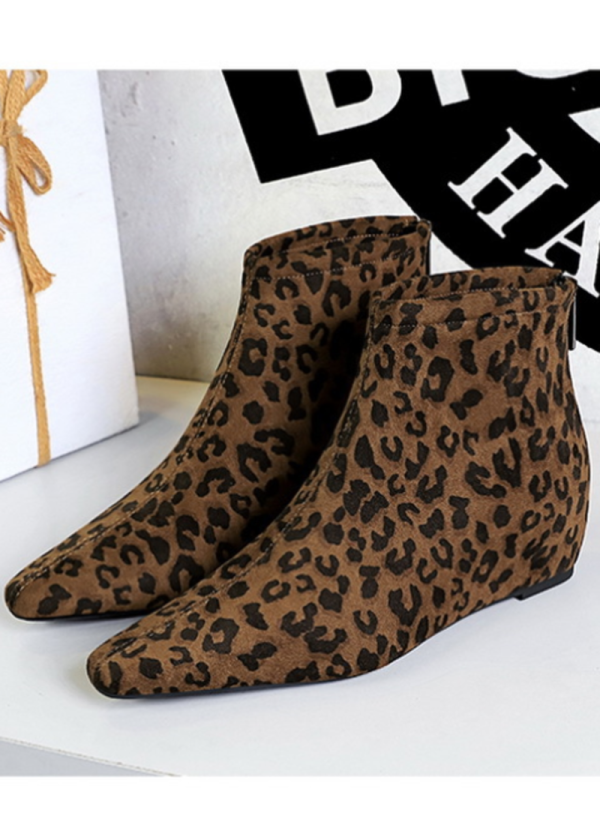 Sexy Inner Height Wedge Heel Zippered Leopard Print Short Boots