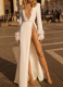 Sequined One Shoulder V Neck Feather Sleeve Evening Dress
