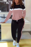Striped Patchwork Long-sleeved Two-piece Set
