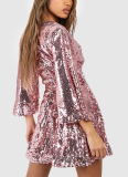 Solid Color V-neck Tie Loose Sequin Dress