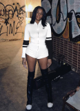 Knitted Contrast High-neck Zip Bodysuit
