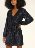 Solid Color V-neck Tie Loose Sequin Dress
