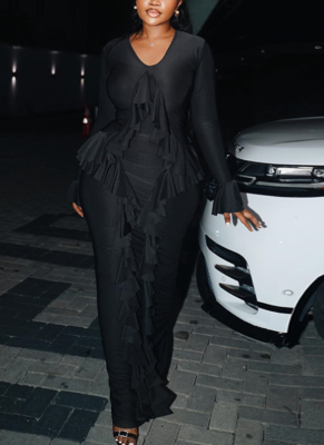 U-neck Slim and Elegant Long-sleeved Mid-waist One-step Dress