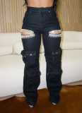 Popular Tassel Rhinestone Design Straight Jeans