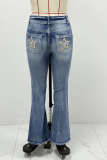 New Embroidered Jeans Women'S Straight Slim Stretch Trousers