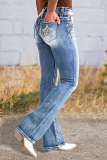 New Embroidered Jeans Women'S Straight Slim Stretch Trousers