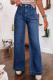 New Dark Blue High Waist Wide Leg Jeans Women'S Fashion Retro Straight Pants