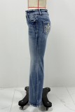 New Embroidered Jeans Women'S Straight Slim Stretch Trousers