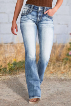 New Embroidered Jeans Women'S Straight Slim Stretch Trousers
