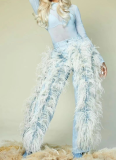 New Style Faux Fur Washed Flowy Jeans