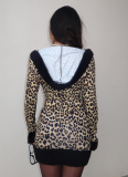 Leopard Print Irregular V-neck Hooded Drawstring Dress