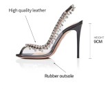Fashionable Fish Mouth Transparent Rhinestone Chain Stiletto Heels