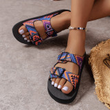 Large Size Belt Buckle Light Foam Bottom Flip Flops For Women To Wear As Outdoor Colorful Graffiti Beach Sandals