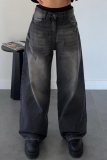 Fashionable And Versatile New Retro Street Style Loose Gradient Distressed Floor-Length Women'S Jeans