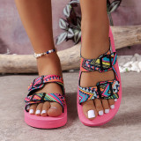 Large Size Belt Buckle Light Foam Bottom Flip Flops For Women To Wear As Outdoor Colorful Graffiti Beach Sandals