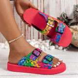 Large Size Belt Buckle Light Foam Bottom Flip Flops For Women To Wear As Outdoor Colorful Graffiti Beach Sandals