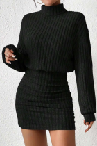 Autumn And Winter Women'S New Slim Fashion Ribbed High Collar Hip Long Sleeve Dress