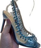 Fashionable Fish Mouth Transparent Rhinestone Chain Stiletto Heels
