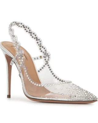 Stylish Pointed Toe Transparent Silver Stilettos With Rhinestones