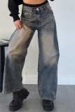Fashionable And Versatile New Retro Street Style Loose Gradient Distressed Floor-Length Women'S Jeans