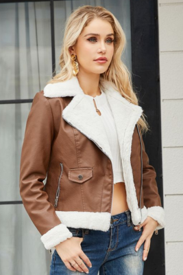 New Autumn And Winter Velvet Leather Warm Long-Sleeved Lapel Jacket