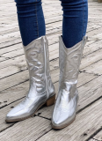 Solid Color Mid-calf Pointed Toe Martin Block Heel Boots