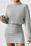 Autumn And Winter Women'S New Slim Fashion Ribbed High Collar Hip Long Sleeve Dress