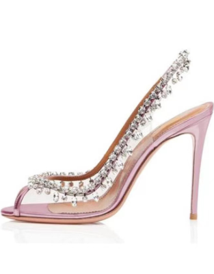 Fashionable Fish Mouth Transparent Rhinestone Chain Stiletto Heels