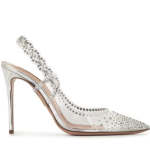 Stylish Pointed Toe Transparent Silver Stilettos With Rhinestones
