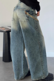 Fashionable And Versatile New Retro Street Style Loose Gradient Distressed Floor-Length Women'S Jeans