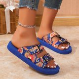 Large Size Belt Buckle Light Foam Bottom Flip Flops For Women To Wear As Outdoor Colorful Graffiti Beach Sandals